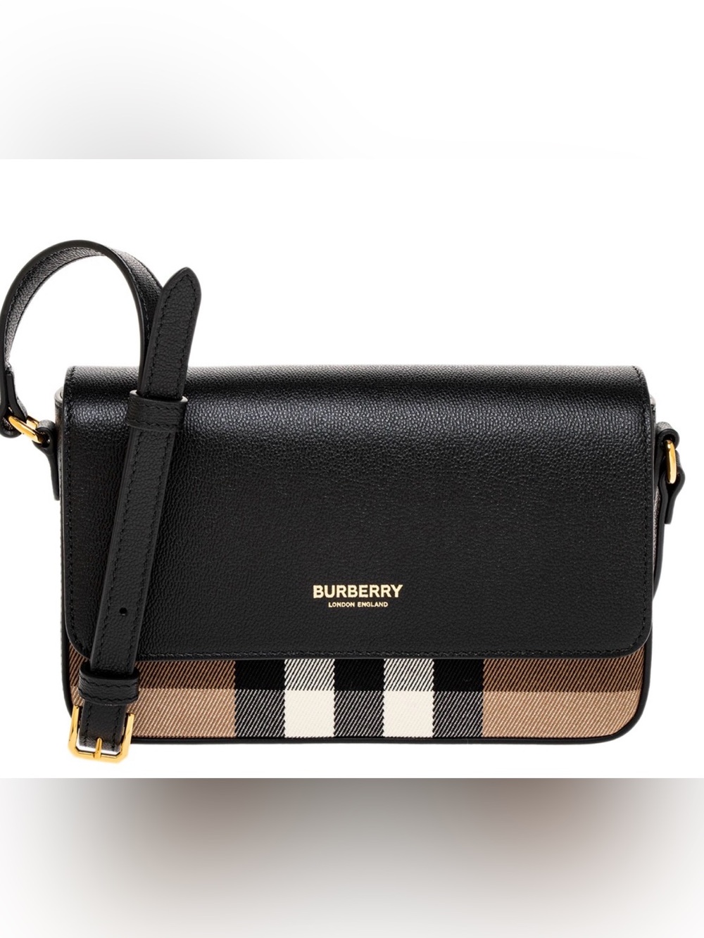 Burberry Black Leather Crossbody with with Oversized Sunglasses Combo